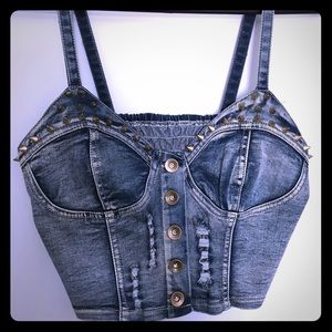 Denim spike crop top